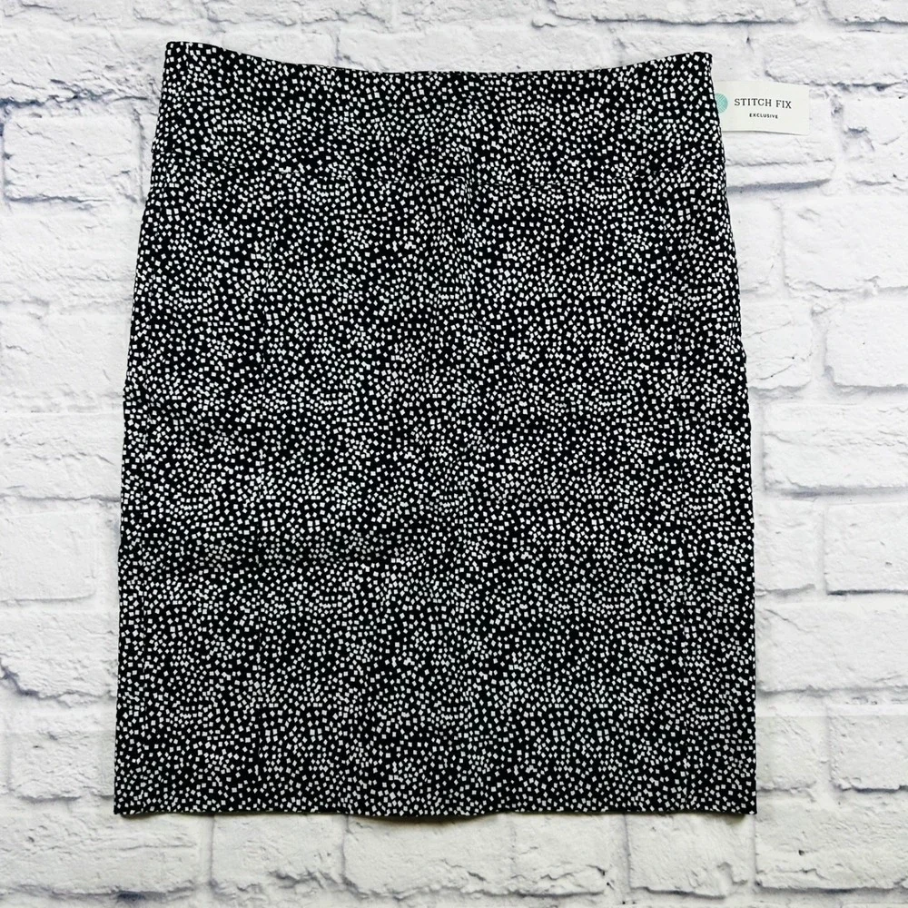 Margaret M Stitch Fix Womens Large Navy White Square Dot Stretch Pencil Skirt